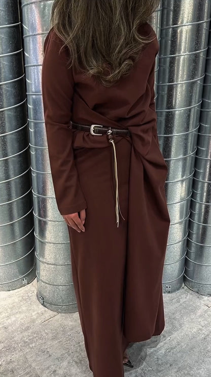 Draped Twist Waist Long Sleeve Dress