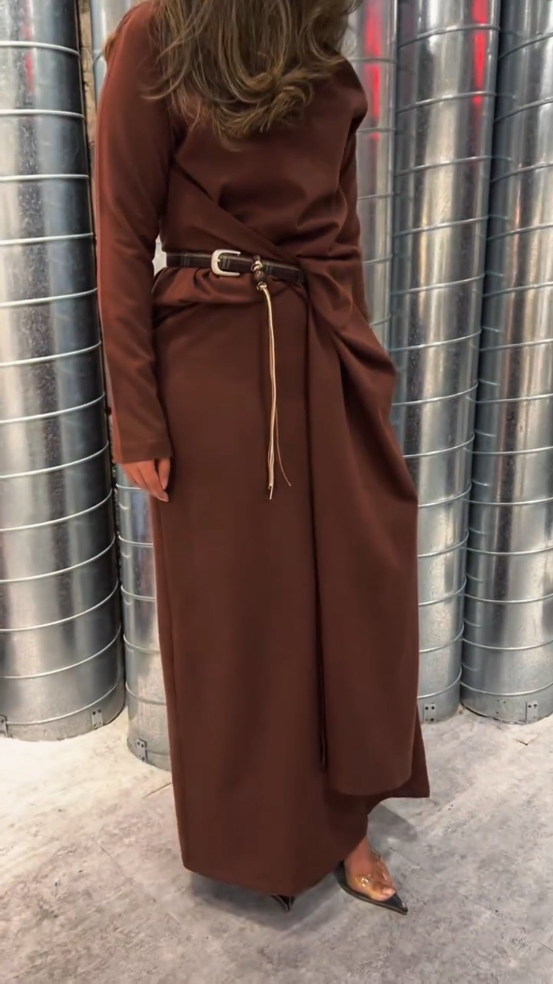 Draped Twist Waist Long Sleeve Dress