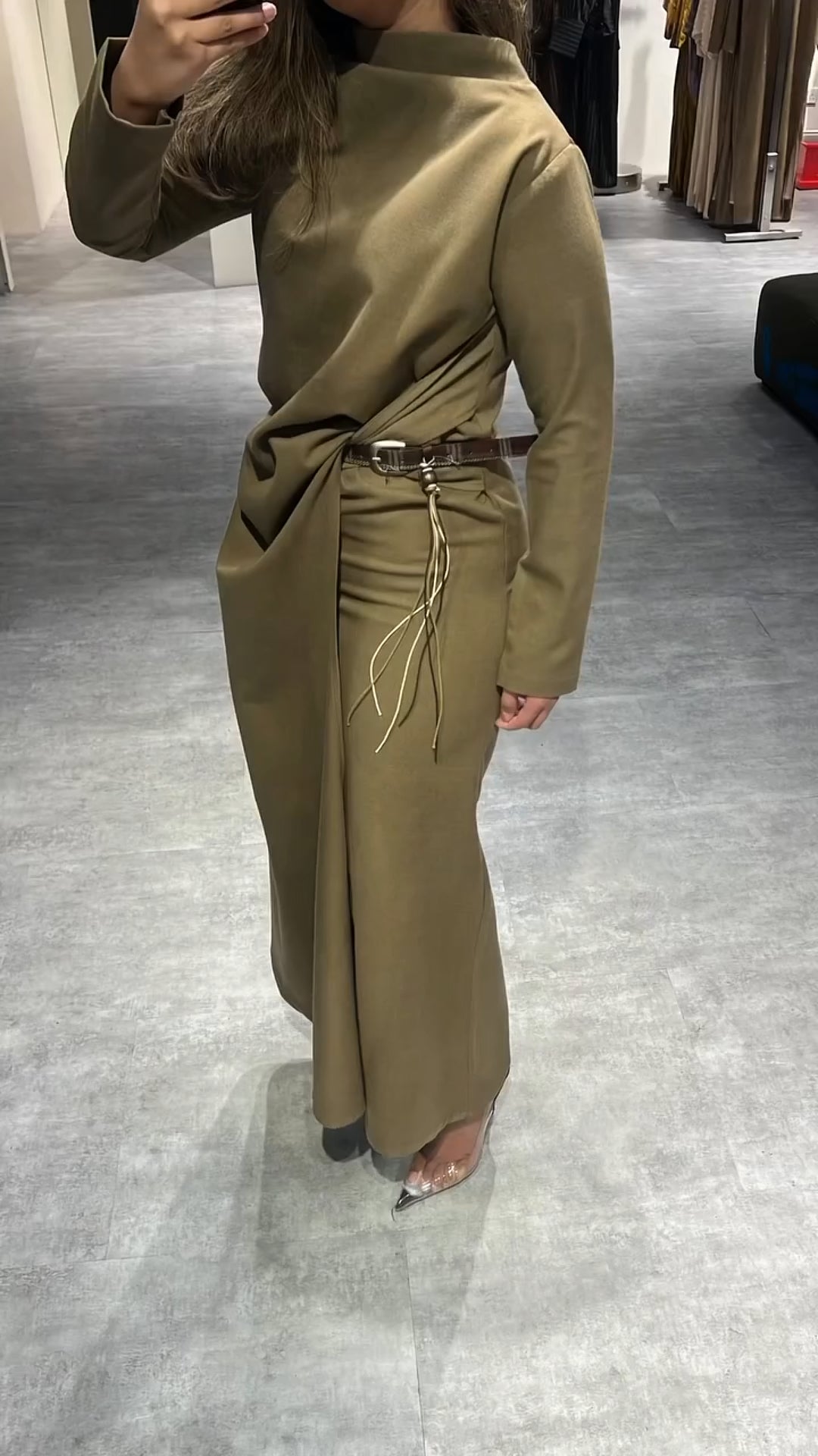 Draped Twist Waist Long Sleeve Dress