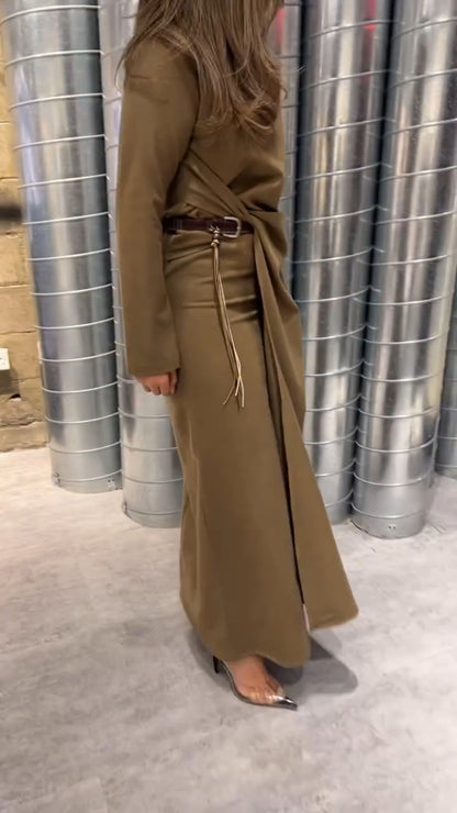 Draped Twist Waist Long Sleeve Dress