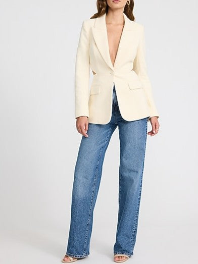 Textured Cutout Long Slim Blazer