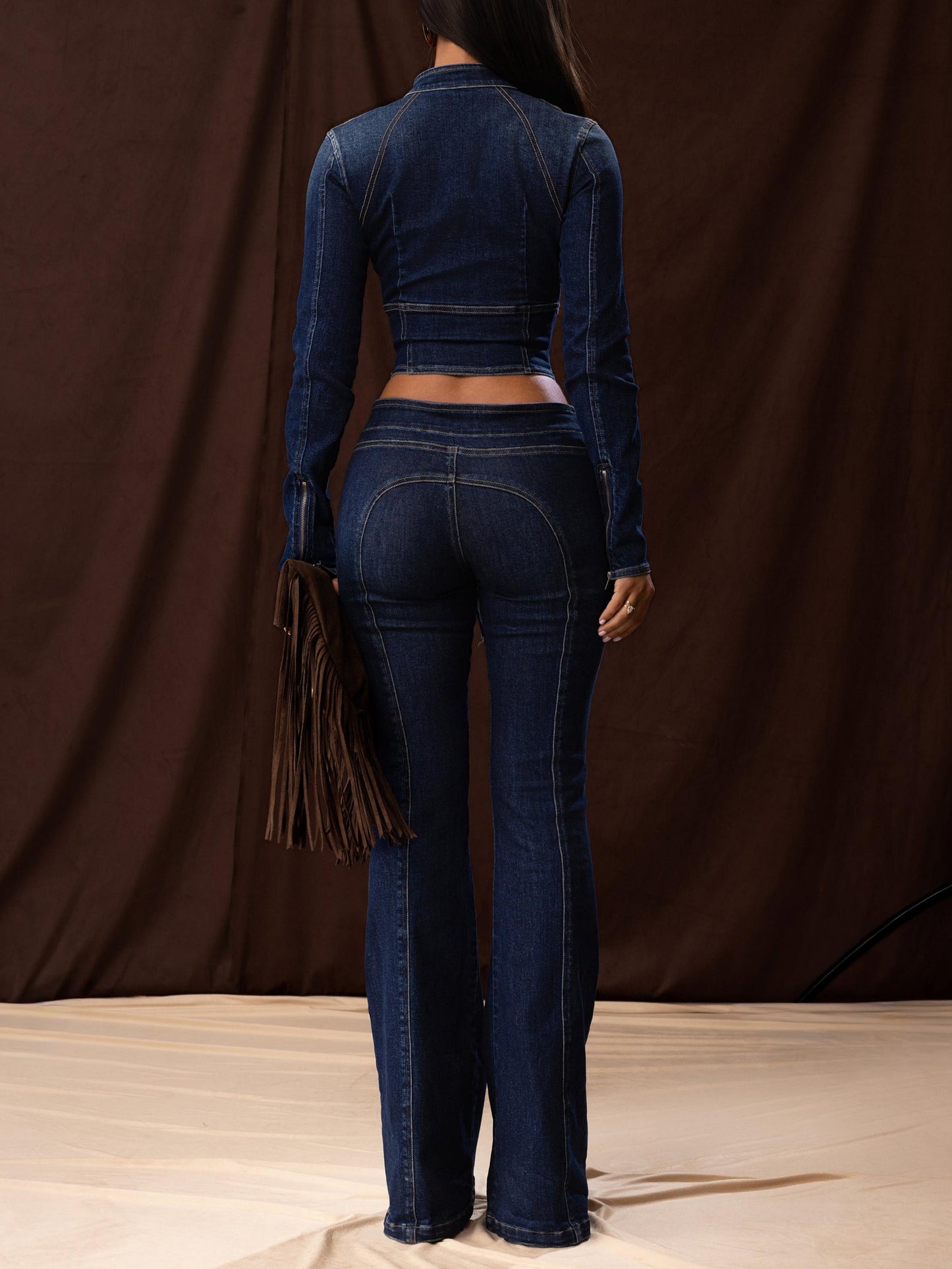 Tie-Waist Fitted Denim Jacket