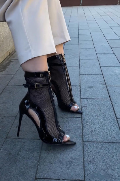 Sheer Mesh Openwork High Heel Sandals