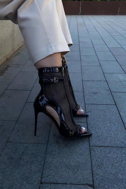 Sheer Mesh Openwork High Heel Sandals