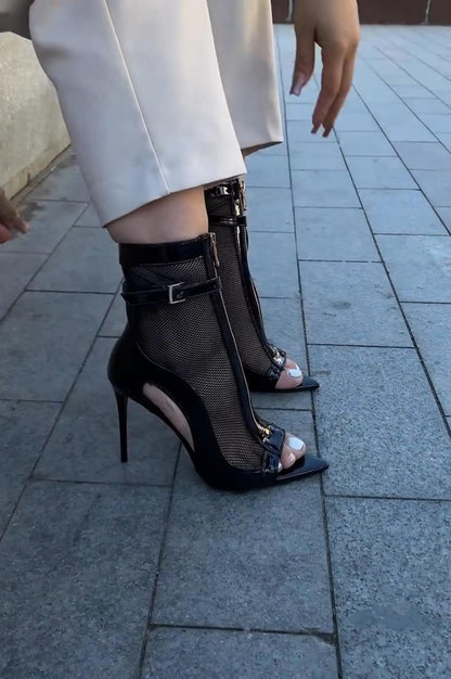 Sheer Mesh Openwork High Heel Sandals