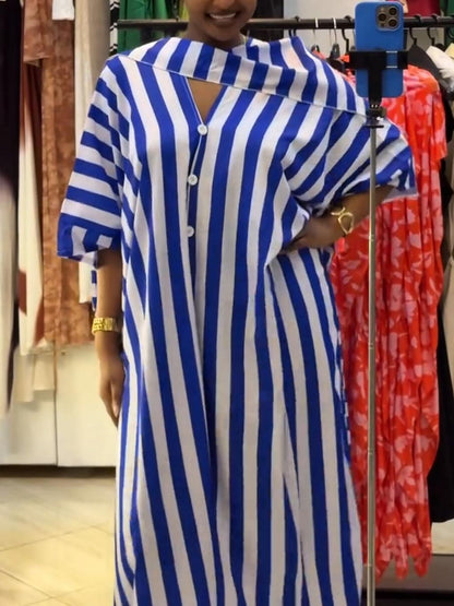 Oversized Striped Color-Block Caftan Dress