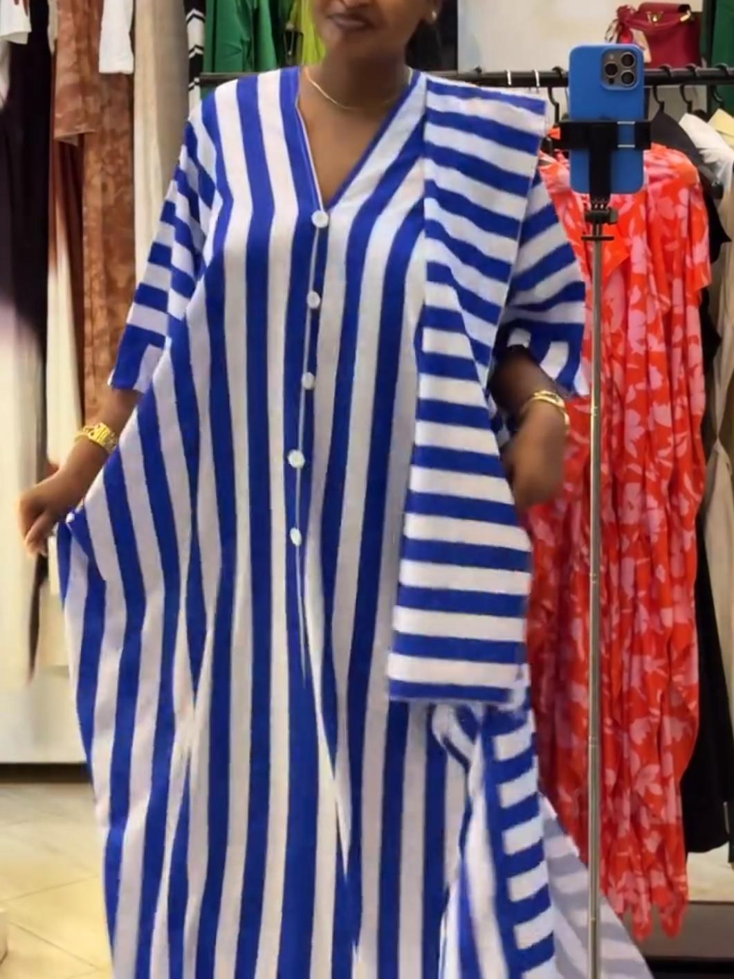 Oversized Striped Color-Block Caftan Dress