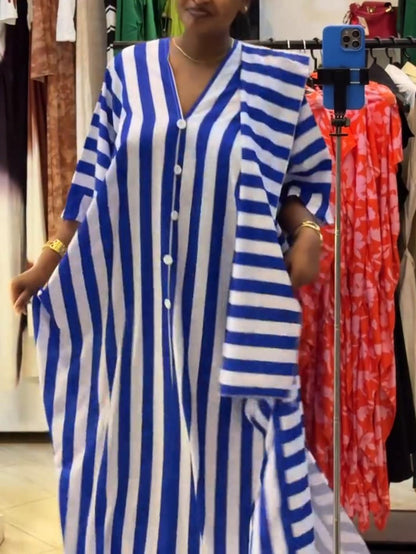 Oversized Striped Color-Block Caftan Dress