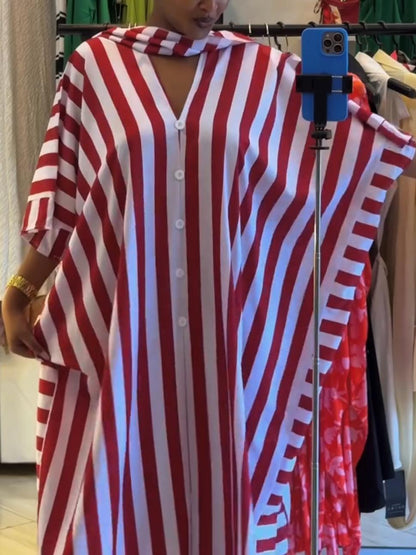 Oversized Striped Color-Block Caftan Dress