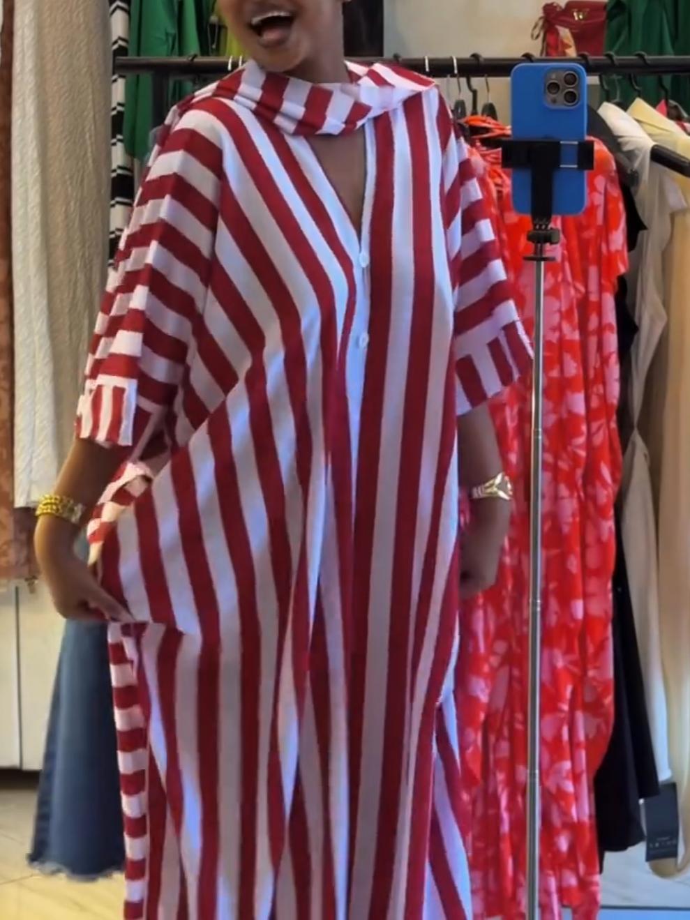 Oversized Striped Color-Block Caftan Dress