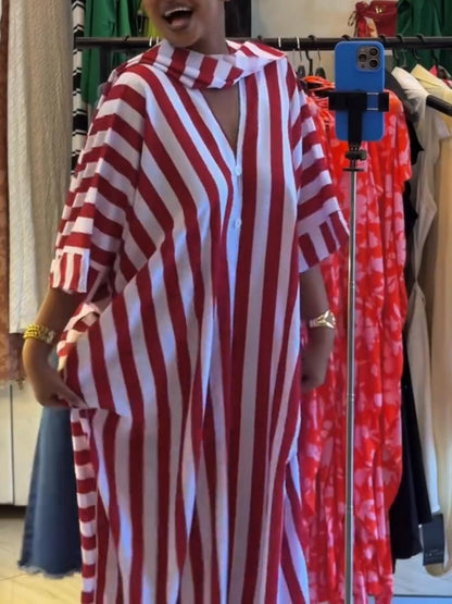 Oversized Striped Color-Block Caftan Dress