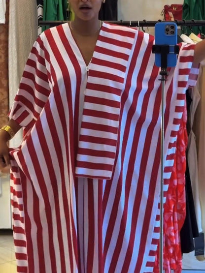 Oversized Striped Color-Block Caftan Dress