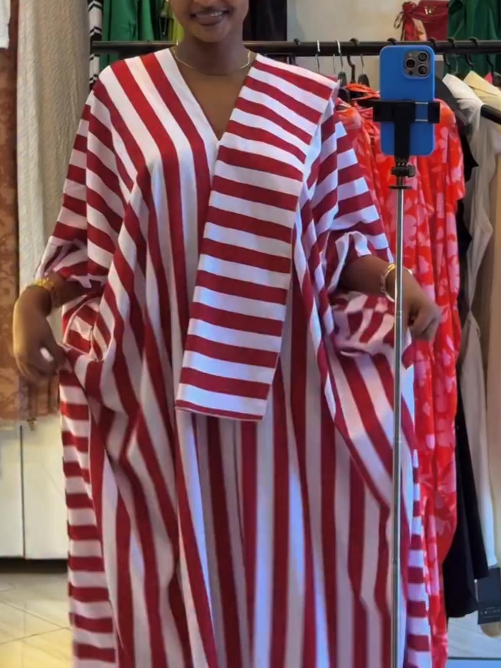 Oversized Striped Color-Block Caftan Dress