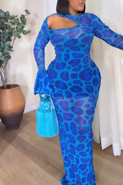 Blue Print Hand Beaded Dress