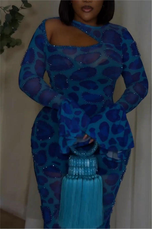 Blue Print Hand Beaded Dress