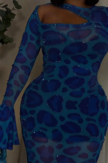 Blue Print Hand Beaded Dress