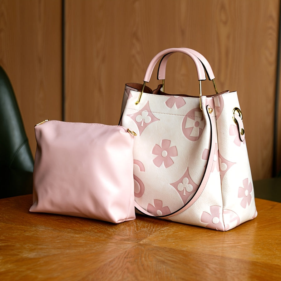 Color BLock Faux Leather Satchel Hand Bags With Straps