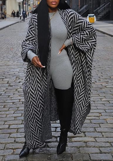 Women Long Winter Striped Oversized Chunky Knit Cardigan Sweaters