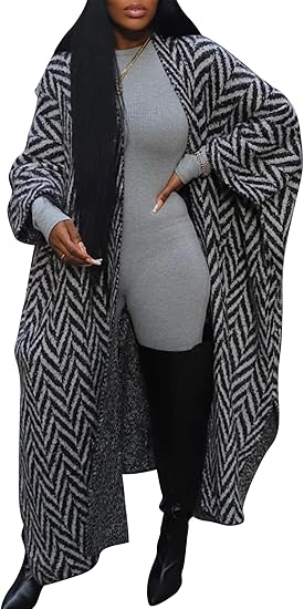 Women Long Winter Striped Oversized Chunky Knit Cardigan Sweaters