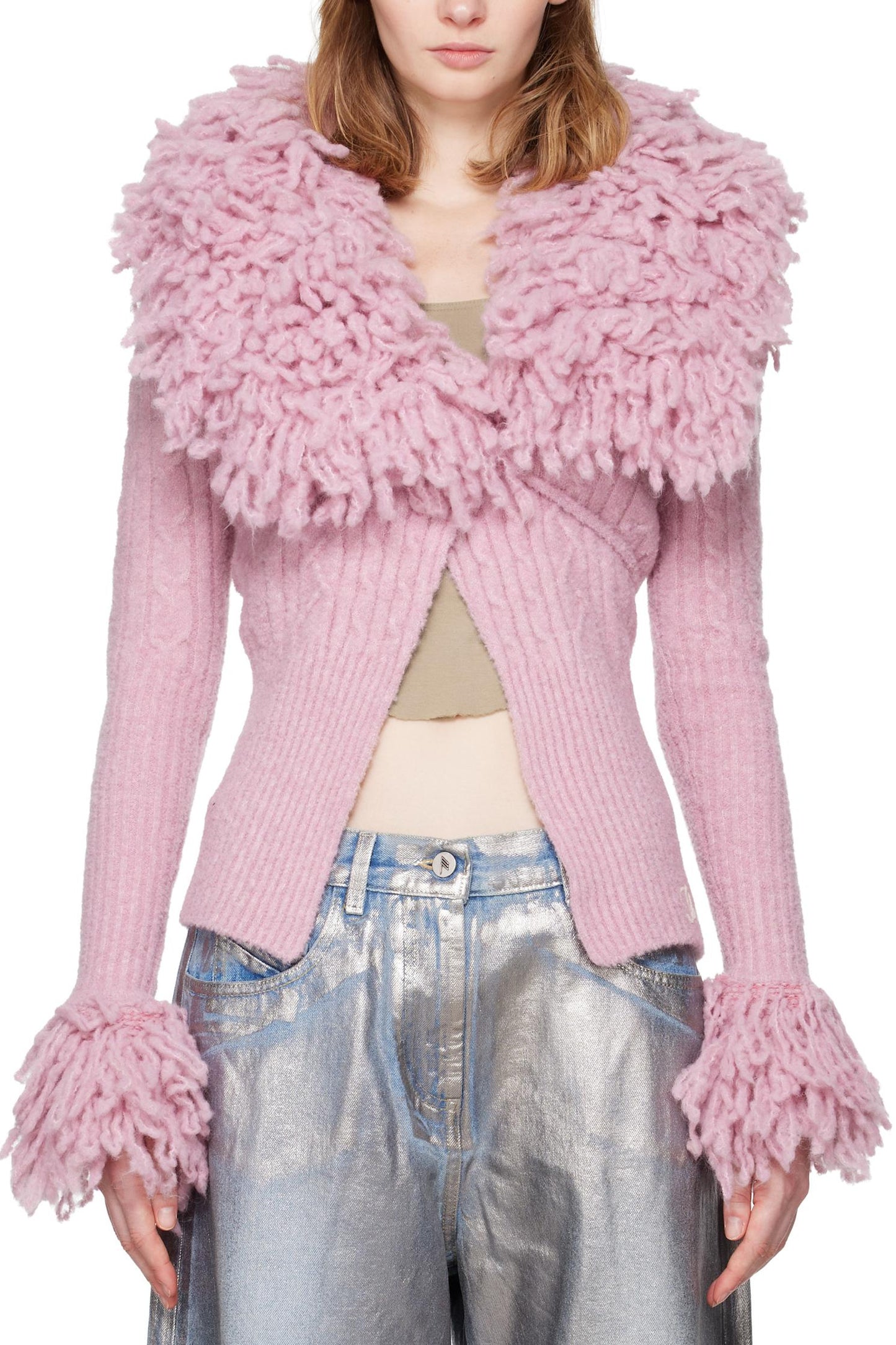 Pink Rib Wool Mix Cardigan