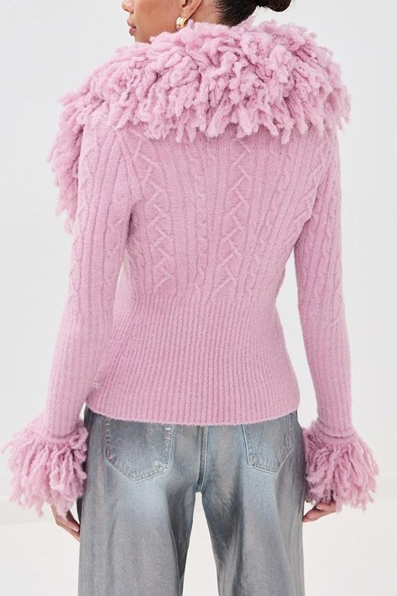 Pink Rib Wool Mix Cardigan