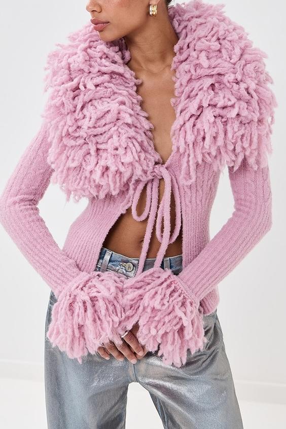 Pink Rib Wool Mix Cardigan