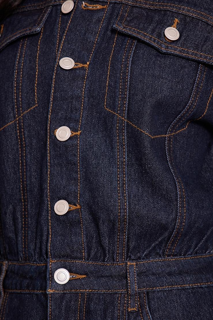 Tall Indigo Contrast Stitch Long Sleeve Denim Jumpsuit
