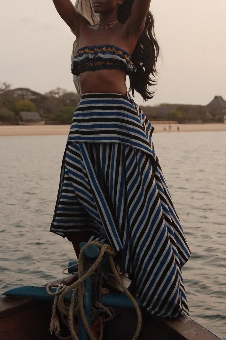 Striped Bandeau Top & Skirt Set