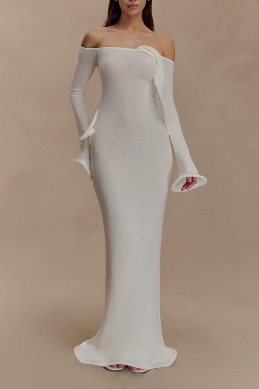 Off Shoulder Knit Maxi Dress