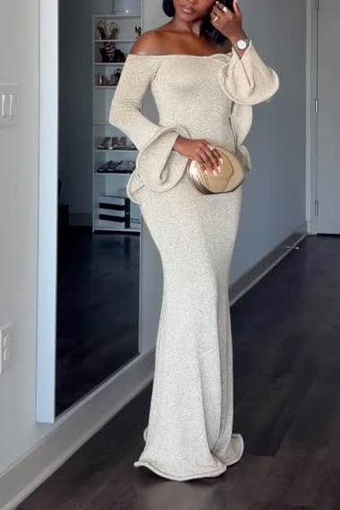 Off Shoulder Knit Maxi Dress