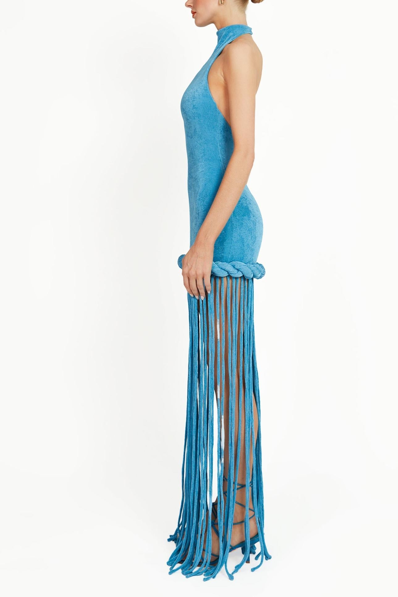 Halter Dress with Long Tassel Hem