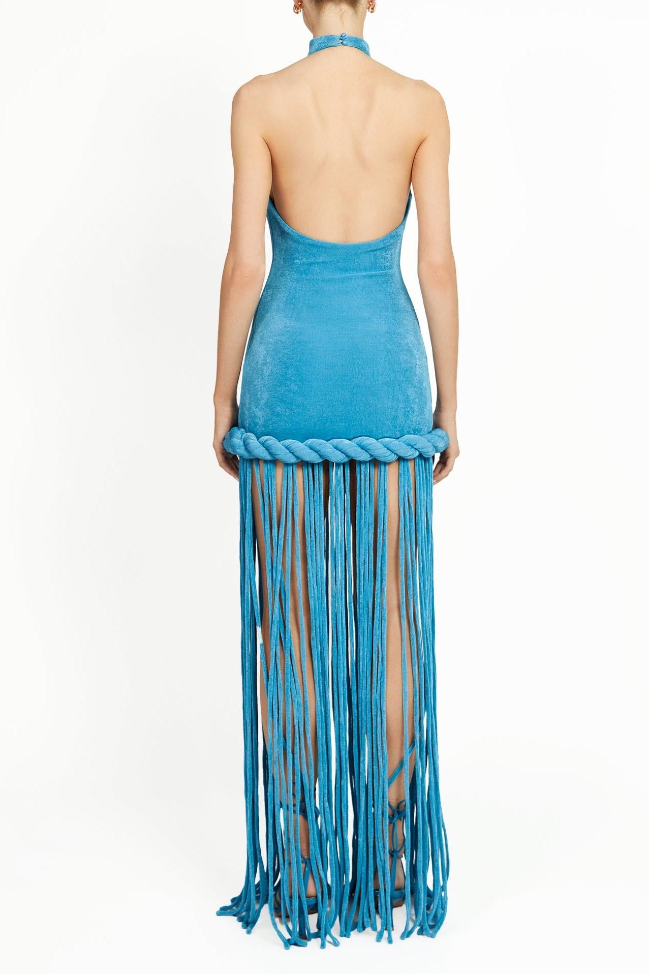Halter Dress with Long Tassel Hem