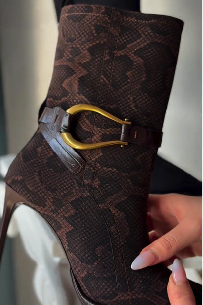 Snakeskin-Print High Heel Boots