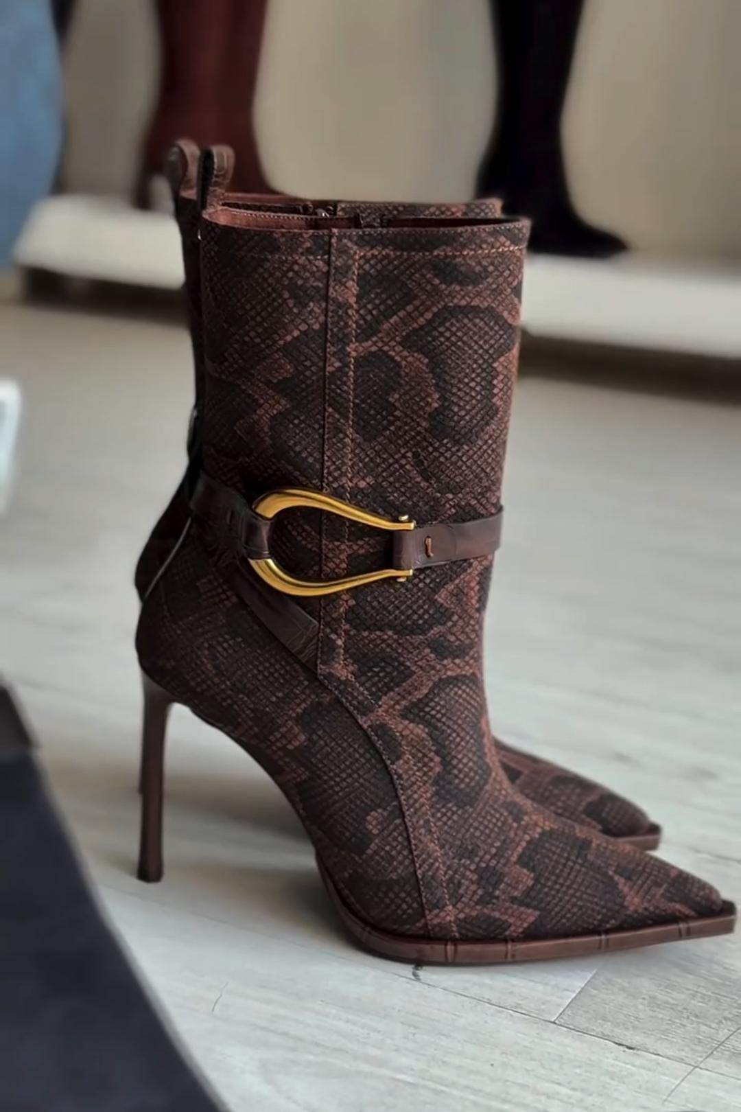 Snakeskin-Print High Heel Boots