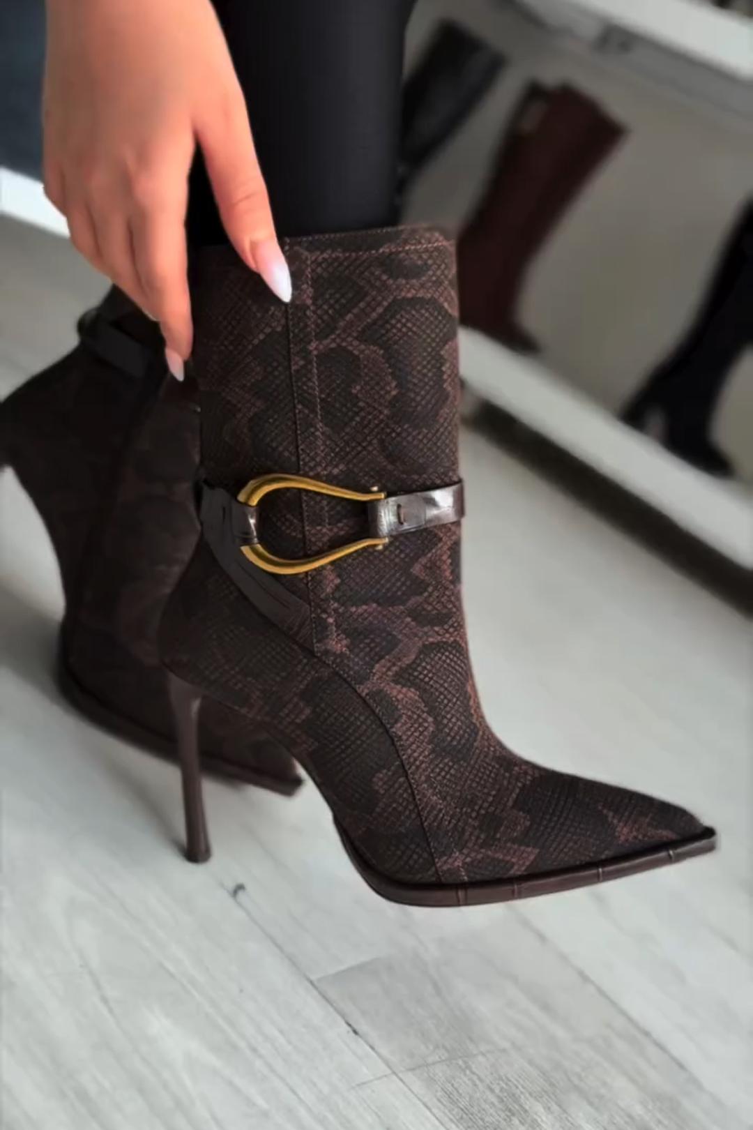 Snakeskin-Print High Heel Boots