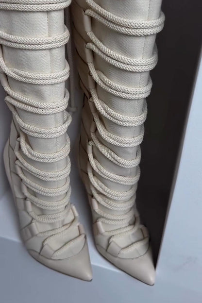 Lace-Up Heeled Tall Boots