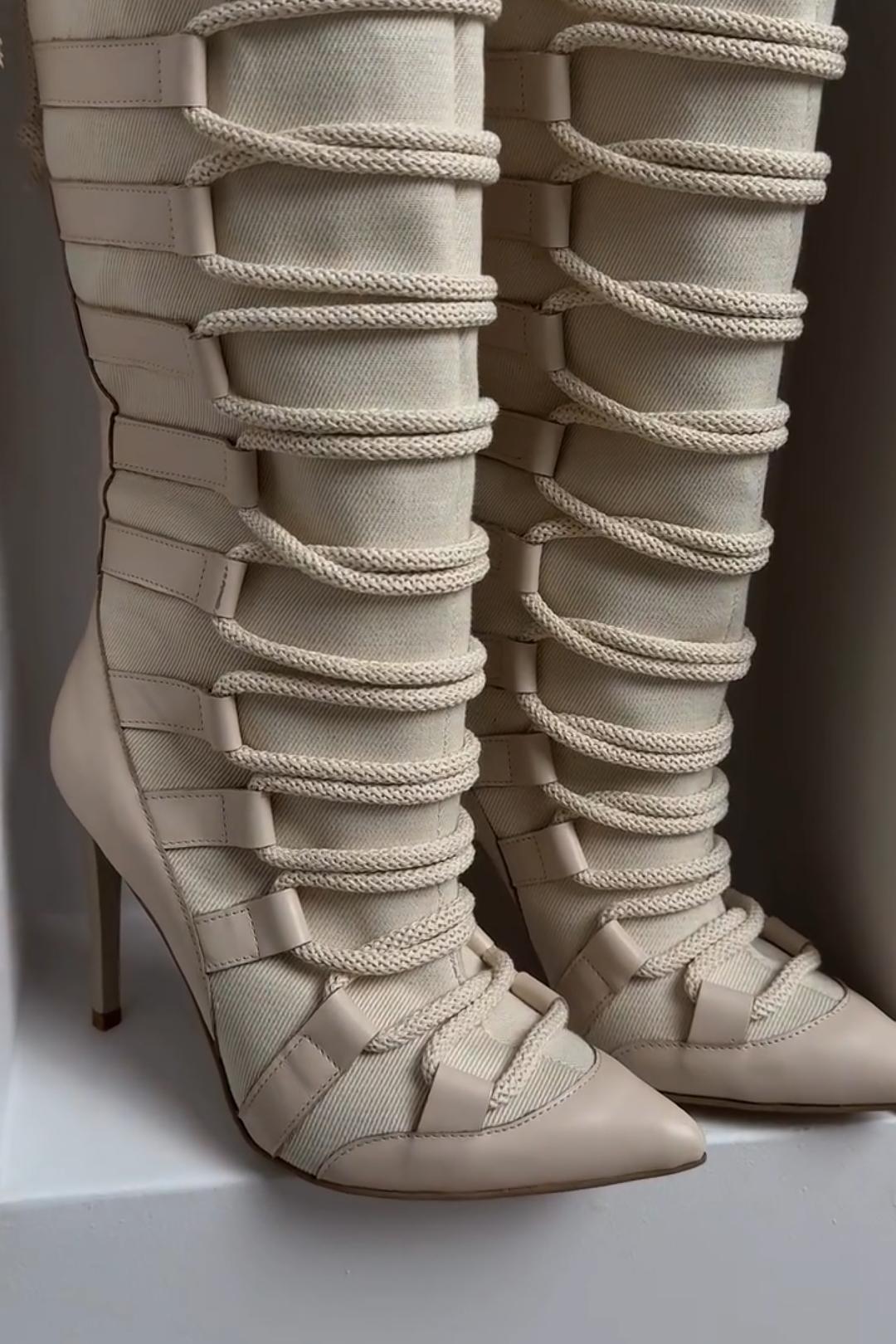 Lace-Up Heeled Tall Boots