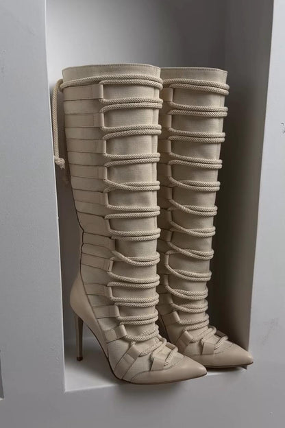 Lace-Up Heeled Tall Boots