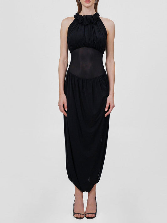 Halter Neck Sleeveless Sheer Slit Dress