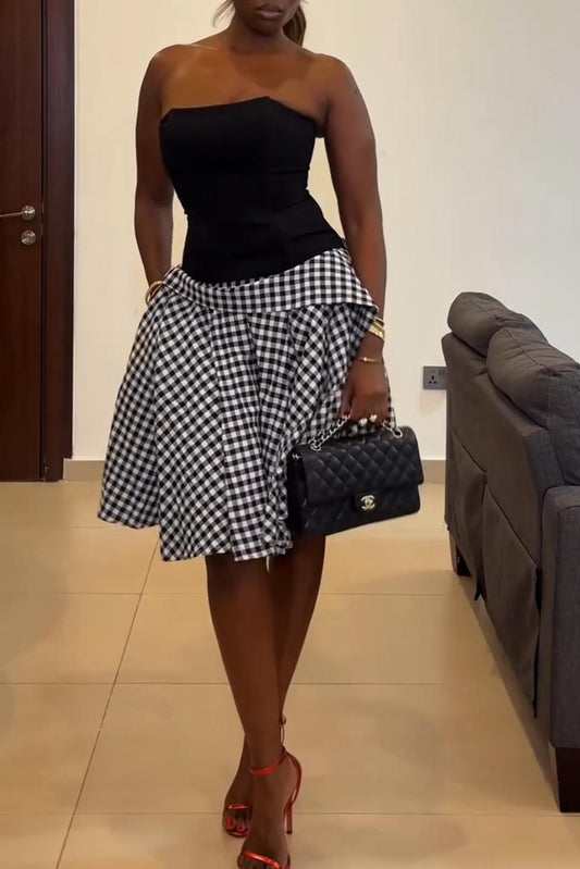 Black & White Checkered Asymmetrical Skirt