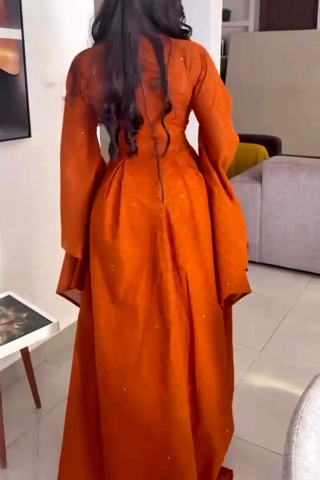 Solid Color Long-Sleeve Bell-Sleeve Dress