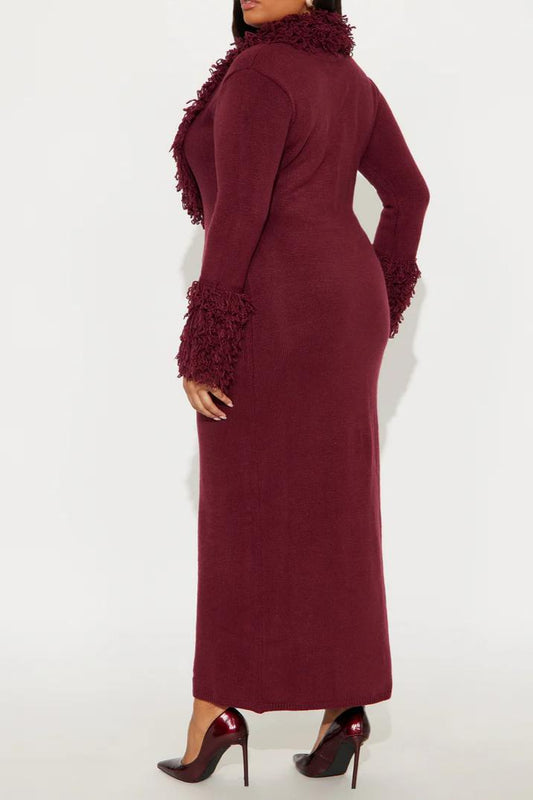 Chi Sweater Maxi Dress - Burgundy