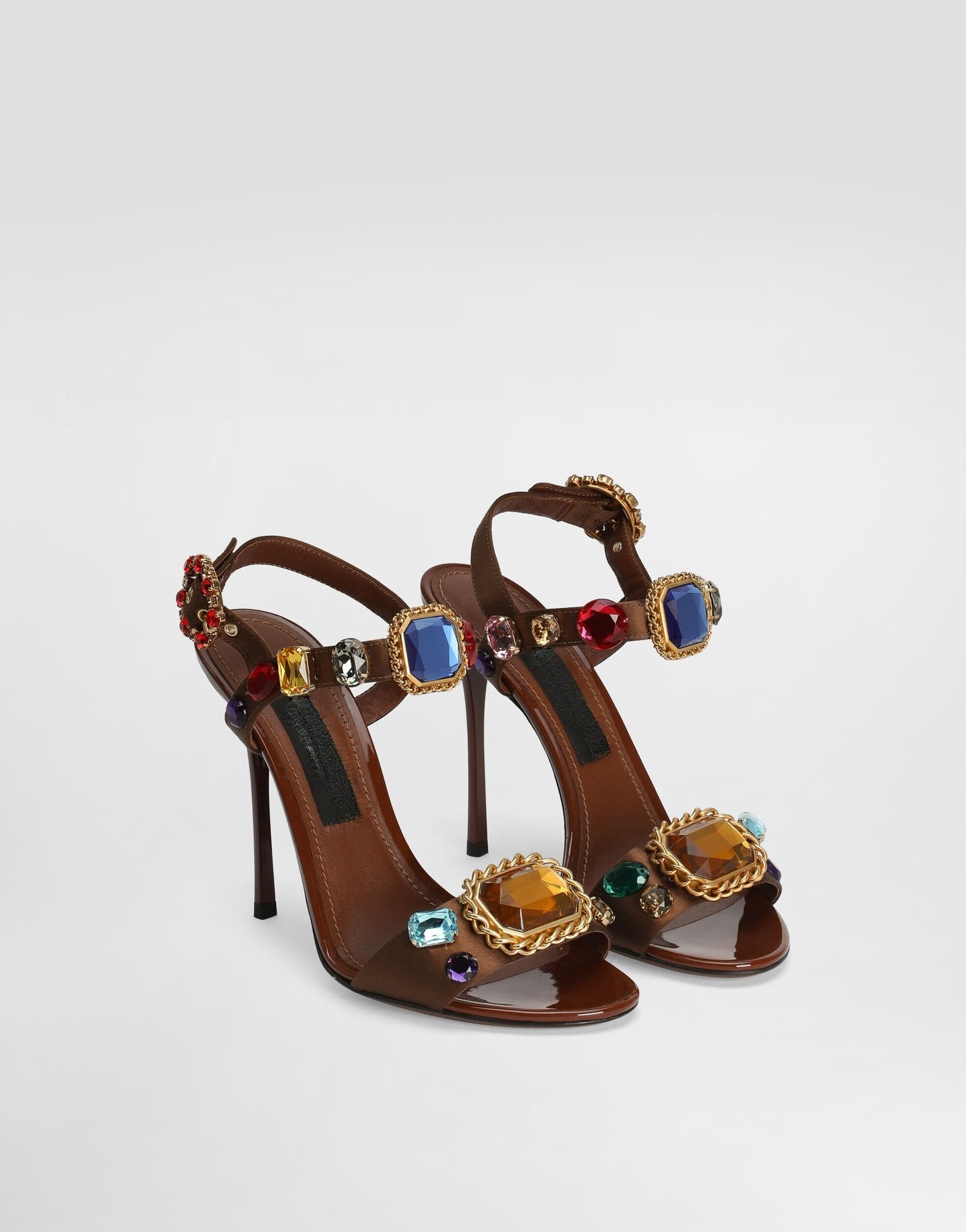 Satin and patent leather keira sandals with embellishments
