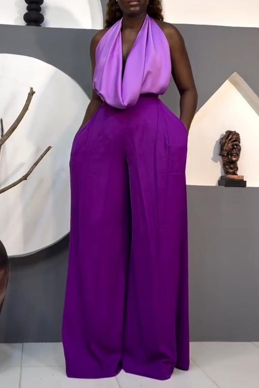 Satin Halter Wide-Leg Jumpsuit
