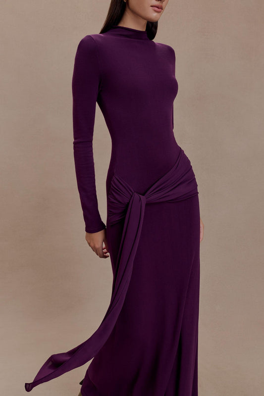 Knit Chiffon Maxi Dress - Plum