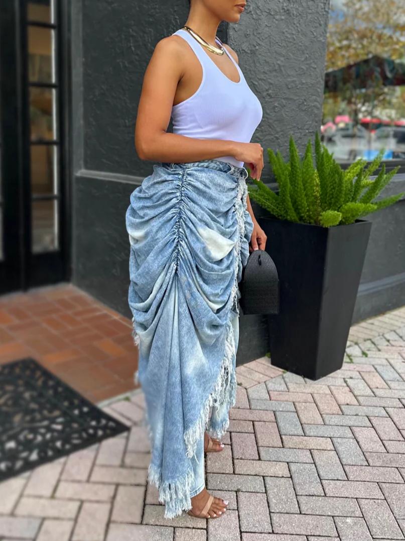 Skirt Overlay Straight Leg Jeans