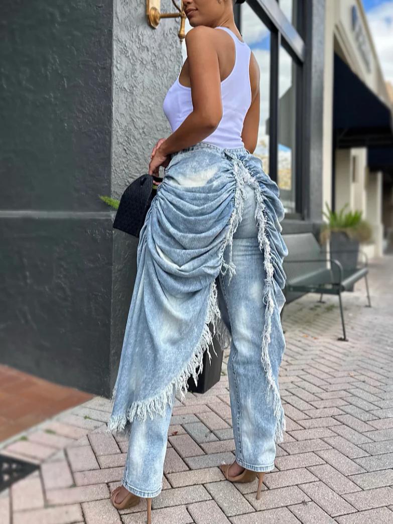 Skirt Overlay Straight Leg Jeans