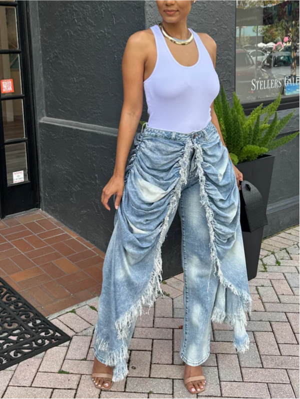 Skirt Overlay Straight Leg Jeans
