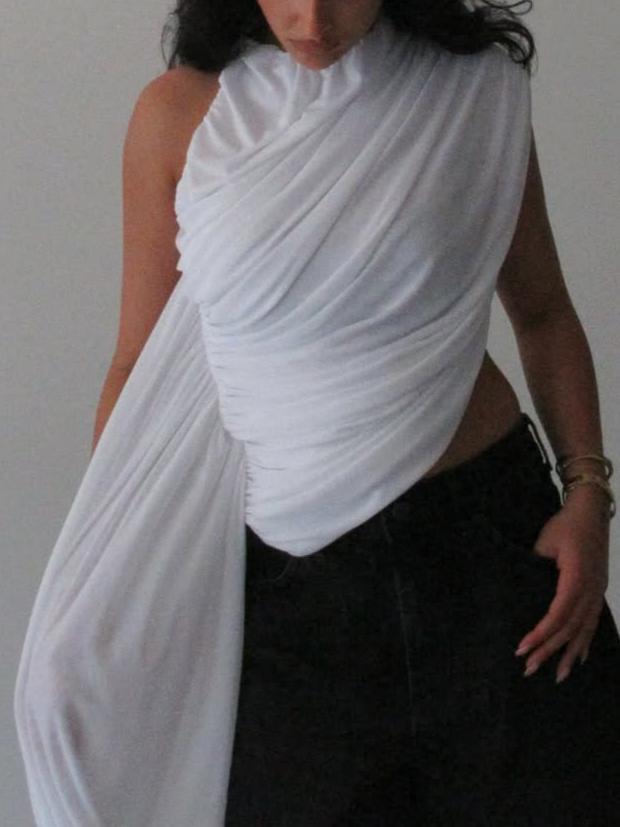 Asymmetrical Ruched Sleeveless Top