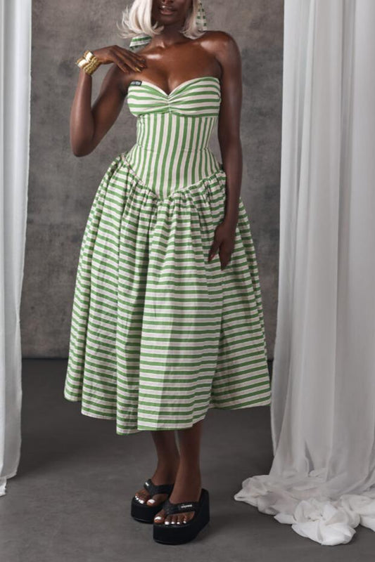 Slim Pinstripe Bandeau Dress